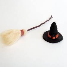 Miniature Witch Hat And Broom Autumn Fall Decor Thanksgiving Etsy Felt Halloween Decorations Felt Halloween Felt Witch Hat
