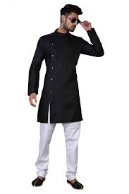 Cotton Party Wear Kurta Pajama In Black Colour White kurta pajama is must in your wardrobe. cotton party wear kurta pajama in black colour