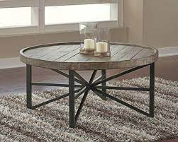 Ashley furniture coffee tables round. Ashley Furniture Signature Design Cazentine Contemporary Rustic Round Cocktail Table Distressed Top Grayish Brown Farmhouse Goals
