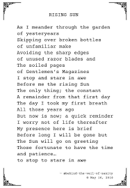 Poetry Poem Writing Rising Sun Text Version Below As I Meander Through The Garden Of Yesteryears Skipping Over Broken Bot My Poetry Free Mind Broken Bottle