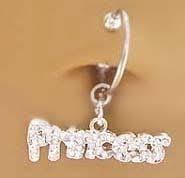 Fake Belly Navel Non Clip On Piercing Cz Paved Princess Word Dangle Ring Playful Piercings 10 00 Fake Ear Piercings Belly Button Rings Dangles
