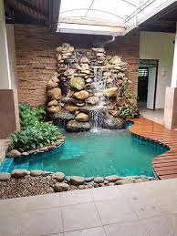 Indoor Plunge Pool With Waterfall Backyard Pool Landscaping Pool Waterfall Indoor Water Fountains