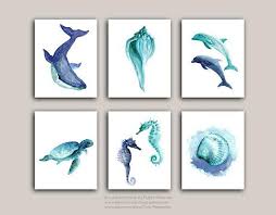 Sea Life Poster Seahorse Art Print Whale Watercolor Painting Dolphin Illustration Sea Shore Shell Turtle Kid Etsy Art Prints Seahorse Art Nursery Wall Decor