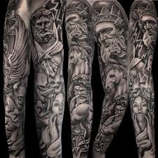 Mythology in the tattoo culture. Full Sleeve Tattoos Black And Grey Black And Grey Taattoos Greek Mythology Tattoos Greek God Tattoo Mythology Tattoos