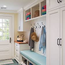 You will see how this mudroom entryway bench featuring shiplap walls can completely transform your home! Full Height Mudroom Cabinets Design Ideas