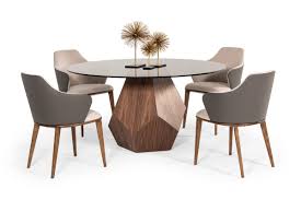 Lane rhythm style mid century walnut round oval expanding dining tabletable measures: Modrest Rackham Mid Century Walnut Round Dining Table