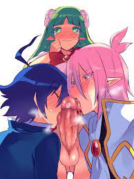 1futa 2boys alice asmodeus asmodeus alice balls big balls big  penis blue hair blush censored clara valac closed eyes demon demon girl  dickgirl erection fellatio full-package futanari futa on