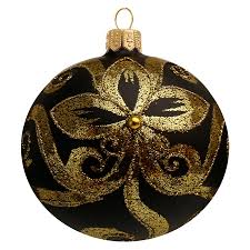 Boule de Noël en verre - Noire avec décor doré | Glassor.fr