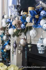 Beautiful Blue And White Christmas Home Decorating Ideas Plus 18 Other Bloggers Christmas Home Tours Blue Christmas Decor Christmas Fireplace Garland White Christmas Decor