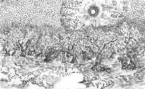 Diagonally opposite the black framed mirror with its intense light the brightest tone in the entire work. Art Therapy Coloring Page Van Gogh Fog Of Arles 5