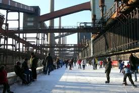 Emscher Park Zollverein In Ruhr District Germany Urban Landscape Pedestrian Bridge Industrial Buildings