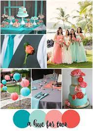 Darker hues are more formal and can be considered more refined and stylish, while lighter tones are more playful and romantic. Shades Of Coral And Teal Tropical Wedding Colour Scheme Teal Wedding Colors Wedding Colors Beach Wedding Colors