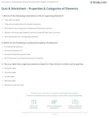 Calculate the molality of a water solution if the freezing point is: Quiz Worksheet Properties Categories Of Elements Study Com
