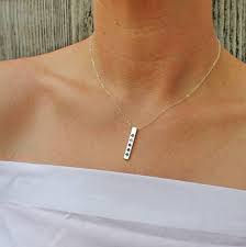 Sterling Silver Bar Necklace With Birthstones Mothers Etsy Birthstone Bar Necklace Birthstone Necklace Mothers Family Birthstone Necklace