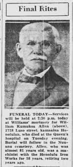 Final Rites for Wm Kumukoa Allen, HonAdvr, 7/29/37 page2.