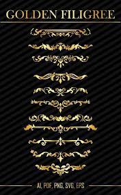 11 Gold Metallic Filigree Text Divider Clip Art Elegant Header Embellishment Digital Vector Clipart Png Svg Eps Pdf Ai Files Text Dividers Floral Border Design Clip Art
