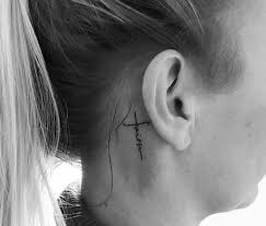 Faith tattoo on back neck. Pin By Lotte Verstraeten On Tats N Piercings Faith Tattoo Behind Ear Tattoos Elegant Tattoos