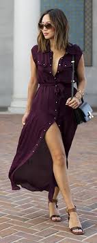 Street Style Button Up Open Leg Plum Maxi Dress Beautiful Casual Dresses Fashion Casual Summer Outfits