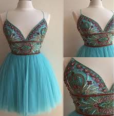 Turquoise Heavily Beaded Tulle Short Homecoming Prom Dresses Homecoming Cocktail Dresses Cm360 Prom Dresses Short Homecoming Dresses Sparkly Prom Dresses For Teens