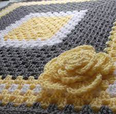 Yellow And Gray Crocheted Granny Square Baby Blanket Crochet Patterns Crochet Flower Blanket Granny Square Crochet Pattern