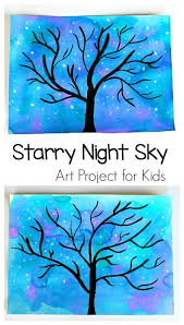 Winter Tree And Starry Night Sky Art Project For Kids Night Sky Art Project Night Sky Art Winter Art Projects