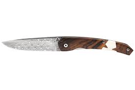 Le Vif Lame Damasteel Rose Emouture Creuse Manche En Bois De Fer D Arizona Avec Insert En Dent De Phacochere The Vif With A Dama Phacochere Lame Coutellerie
