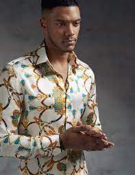Maybe you would like to learn more about one of these? Men S Cream Gold Turquoise Chain Print Slim Fit Shirt 100 Silk Smart Casual Shirts Men Fashion Casual Outfits Silk Shirt Men