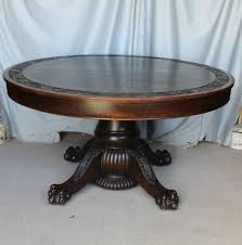 Oak coffee table, fabricated from dining table, 18h x 44dia (with 1 x 4 repair to top) request more information. Bargain John S Antiques Antique Round 54 Oak Dining Table Carved Top And Claw Feet Plus Leaves Bargain John S Antiques