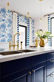 Sarah Richardson S Royal Blue Gold And White Kitchen Blue White Kitchens Blue Kitchen Island Kitchen Inspirations