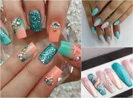 Sommernagel Gelnagel 2019 Ombre Apricot Mintgrun Turkis Rosa Summernails Ombrenails Sommernagel Nagel Inspiration Nageldesign Bilder