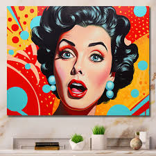 Designart "Pop Art Bubble Retro Portrait I" People Canvas Prints