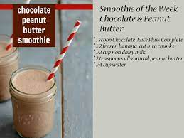 Smoothie Of The Week Chocolate Peanut Butter Smoothie Http Healthyboost Club Smoothie Of The Week Chocolate Pe Juice Plus Shakes Juice Plus Shake Recipes