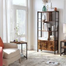 105l x 34l x 138h cm. Etagere De Rangement Rush Bibliotheque A 4 Niveaux Grand Structure Stable En Acier Style Industriel Marron