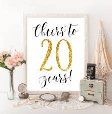 Cheers To 20 Years 20th Birthday 20th Anniversary 20th Wedding Anniversary 20 Birthday Party Decorations Glitte Glitter Verjaardag Verjaardag Tekens Verjaardag