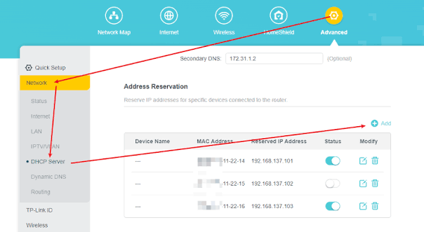 How to configure Address Reservation on TP-Link wireless router