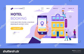 Hotel Booking Landing Page Template Illustration With Hand Holding Smartphone Small People Characters Concept Vec In 2020 Photo Editing Simple Graphic Find Friends