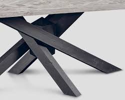 Dialma Brown Industrial Style Dining Table In Reclaimed Grey Solid Wood Herringbone Top And Black Angular Legs