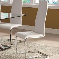 Upholstered white dining chairs are padded and so they can add an ideal diploma of consolation to the upholstered white dining chairs are very durable and lengthy lasting. Coaster Modern Dining White Faux Leather Dining Chair With Chrome Legs A1 Furniture Mattress Dining Side Chairs