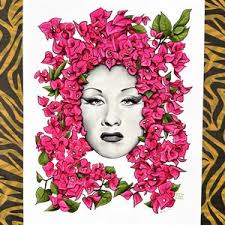 Yma Sumac + Bougainvillea Barbara Karst Hybrid Portrait Art Print