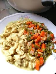 Eminces De Poulet Avec Oignon Ail Lait De Coco Banane Ecrasee Et Curry Recette Du Site Fourchette Et Bikini Emince De Poulet Poulet Cuisine Dietetique