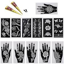 Buy Bmc 14pc Mehndi Henna Tattoo Body Art Starter Kit 2 Color Cones W 12 Template Stencils Online At Low Prices In India Amazon In