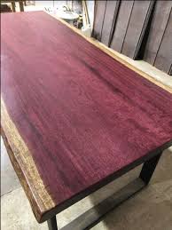 Live Edge Dining Table Purple Heart With Steel Legs Purple Heart Natural Edge Unique Dining Tab Live Edge Dining Table Unique Dining Tables Walnut Slab Table