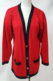 Black And Red Cardigan Outlander Size Large Red V Neck Cardigan Sweater Button Front Black Trim Outlander Cardigan Casu In 2020 Red Cardigan Sweater V Neck Cardigan Cardigan Sweater Sets