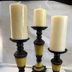 Vintage hars trio pilaar kandelaar met vier bladvoeten in ...