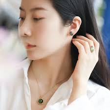 Classic Style Natural Cat's Eye Stone Green earrings for women Vintage  Elegant Simple oval stud earings Banquet Silver Jewelry