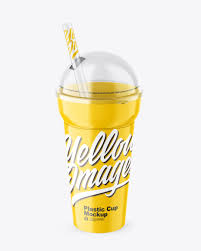 Download Glossy Plastic Cup W Transparent Cap In Cup Bowl Mockups On Yellow Images Object Mockups PSD Mockup Templates
