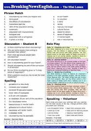 U.s., world, entertainment, health, business, technology, politics, sports. Breaking News English 2 Page Mini Lesson Volunteering