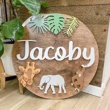 24 Personalized Wooden Name Sign With Safari Animals Etsy In 2021 Wooden Name Signs Animal Nursery Decor Wooden Names