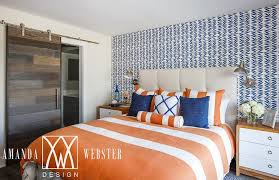Orange And Blue Bedroom With Accent Wall Contemporary Bedroom An accent wall can be a great addition to a living room, whether you want to break up a large room or just add an interesting design element. blue bedroom with accent wall