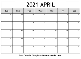 Monthly calendar for the month april in year 2021. April 2021 Calendar Free Blank Printable Templates